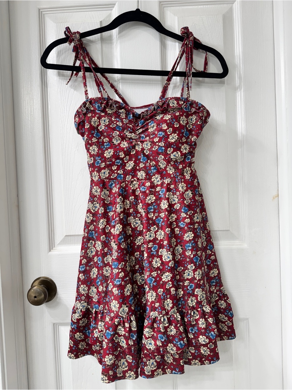 Tie-Shoulder One-Piece Swim in Burgundy Floral
